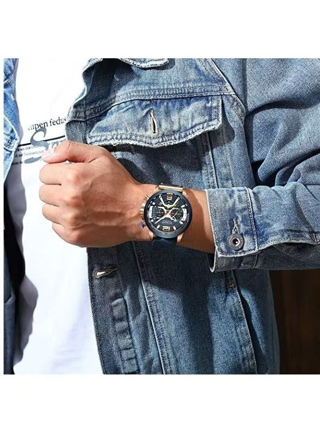 ساعة بسوار جلدي فاخر للرجال (Luxury Leather Band Watch For Men) US Arabia