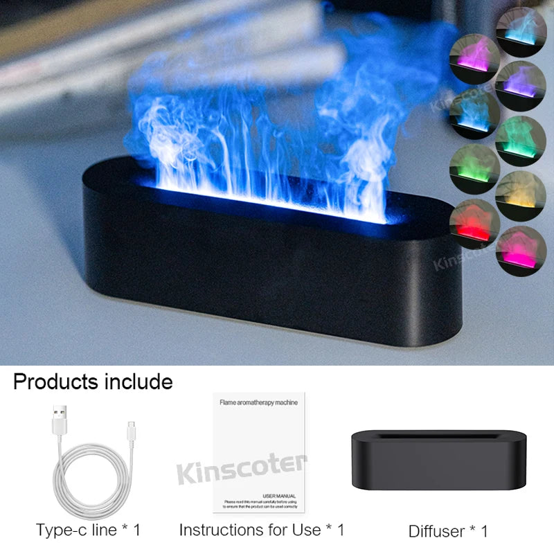 KINSCOTER Essential Oil Aroma Diffuser Flame Air Humidifier Ultrasonic Cool Mist Difusor with RGB Realistic Fire Night Light DesiNest