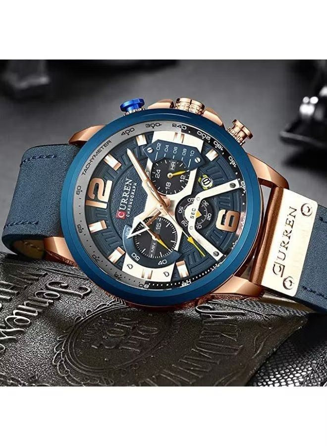 ساعة بسوار جلدي فاخر للرجال (Luxury Leather Band Watch For Men) US Arabia