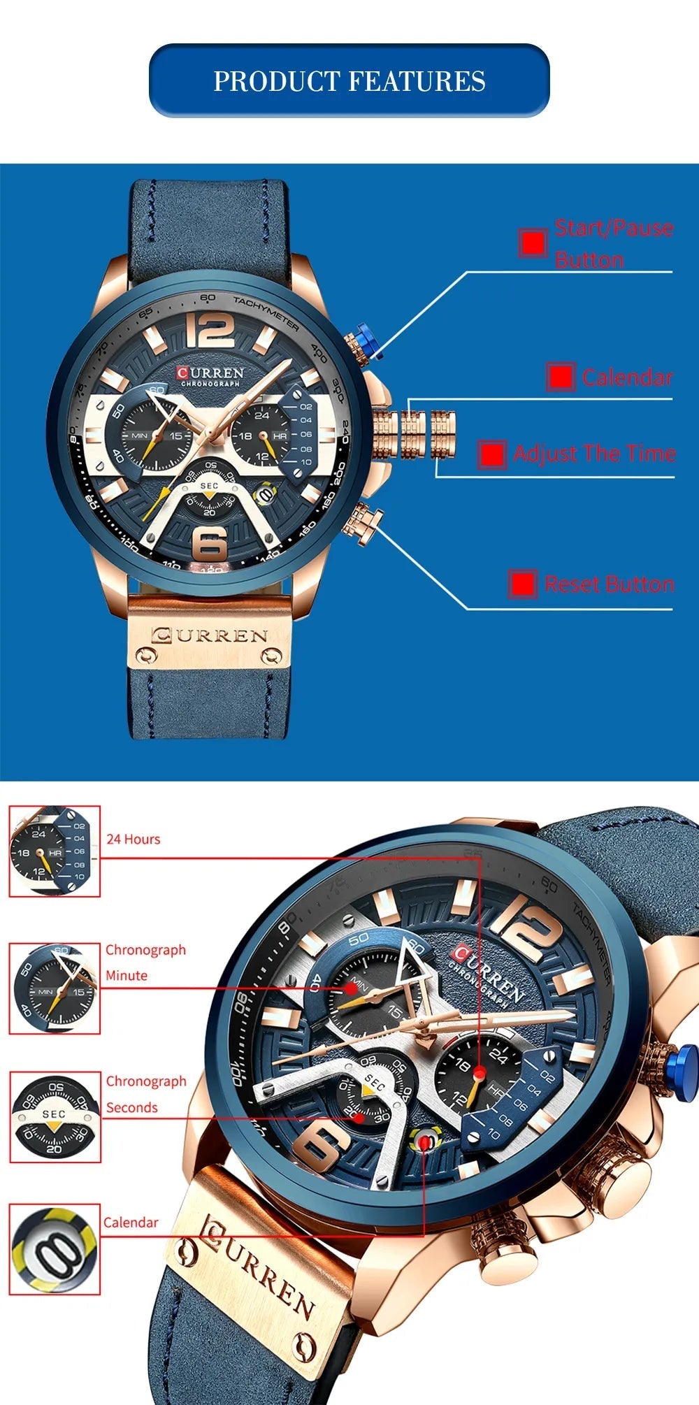 ساعة بسوار جلدي فاخر للرجال (Luxury Leather Band Watch For Men) US Arabia