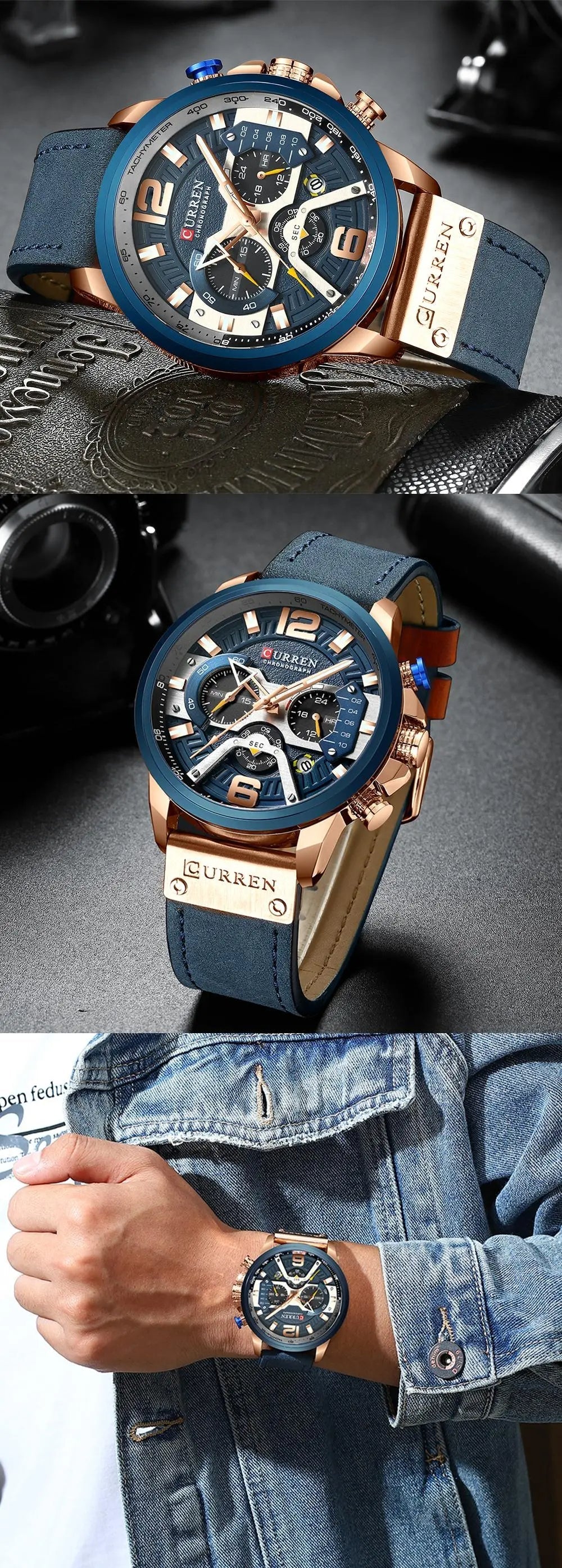 ساعة بسوار جلدي فاخر للرجال (Luxury Leather Band Watch For Men) US Arabia