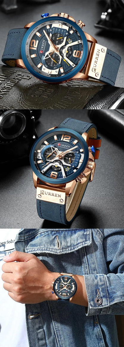 ساعة بسوار جلدي فاخر للرجال (Luxury Leather Band Watch For Men) US Arabia