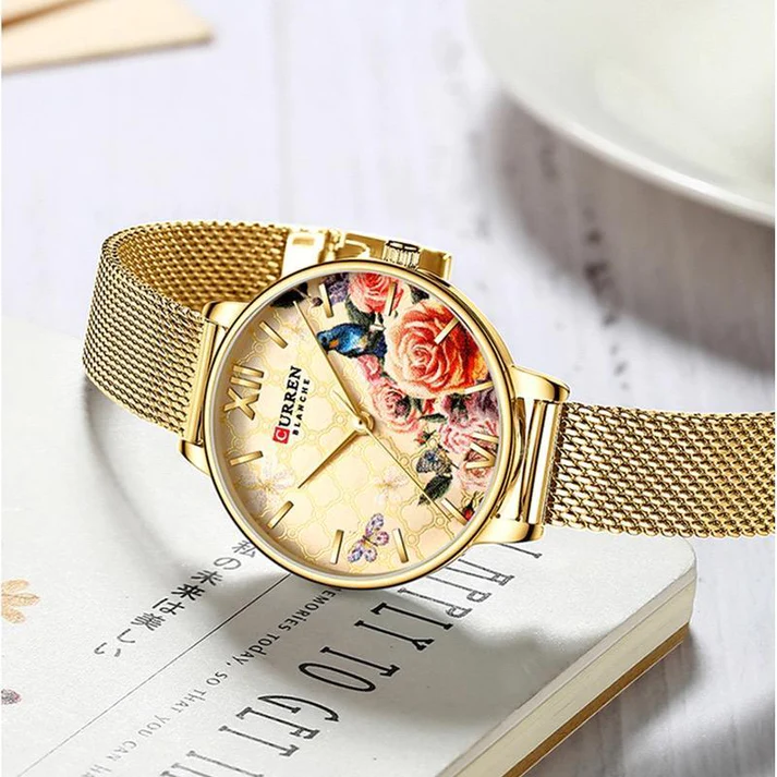 CURREN Original Brand Mesh Band Wrist Watch For Women With Brand (Box & Bag)-9060 US Arabia