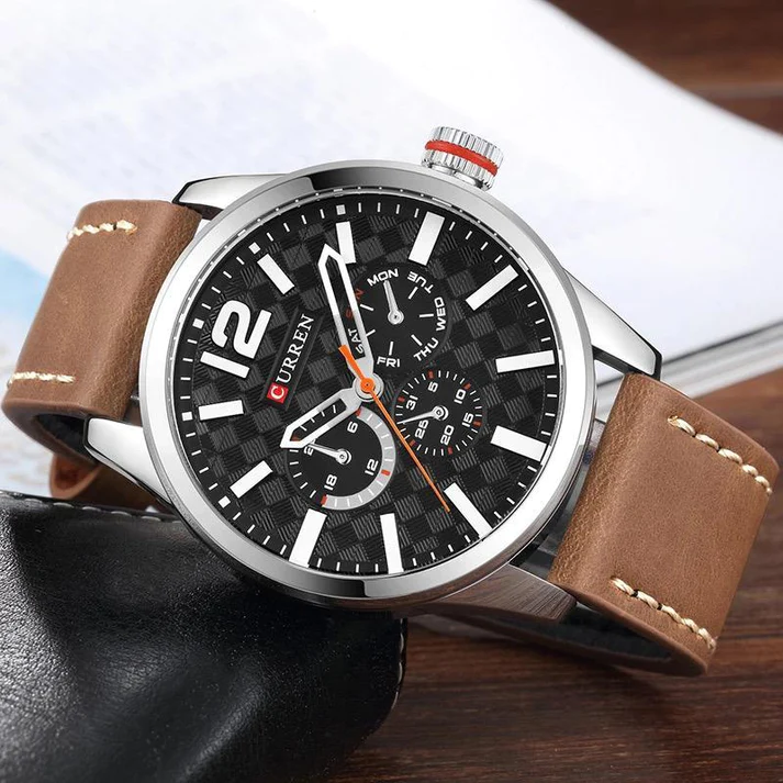 CURREN WATCHES  CURREN Original Brand Leather Straps Wrist Watch For Men With Brand (Box & Bag)-8247 US Arabia