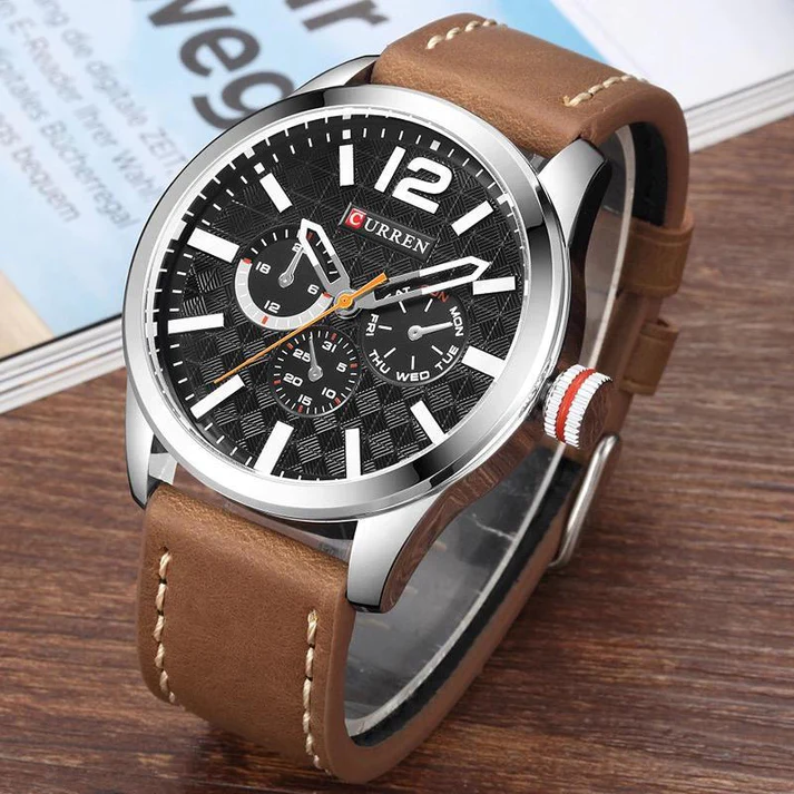 CURREN WATCHES  CURREN Original Brand Leather Straps Wrist Watch For Men With Brand (Box & Bag)-8247 US Arabia