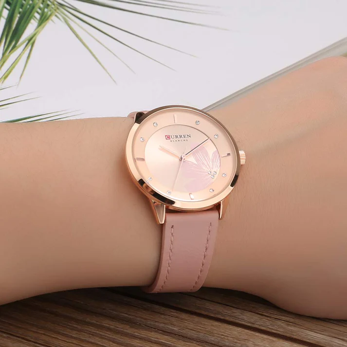 CURREN Original Brand Slim Leather Strap Wrist Watches For Women With Brand (Box & Bag)-9048 US Arabia