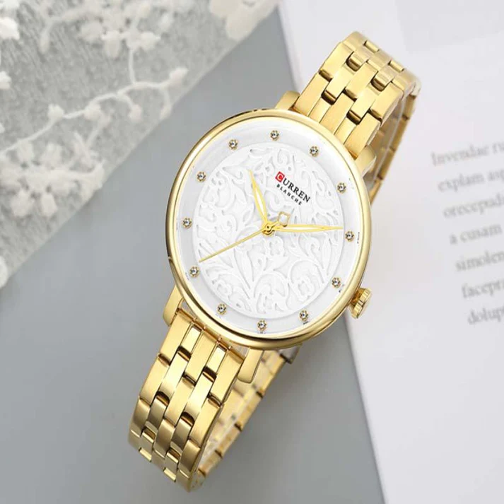 CURREN Original Brand Stainless Steel Band Wrist Watch For Women With Brand (Box & Bag)-9046 US Arabia