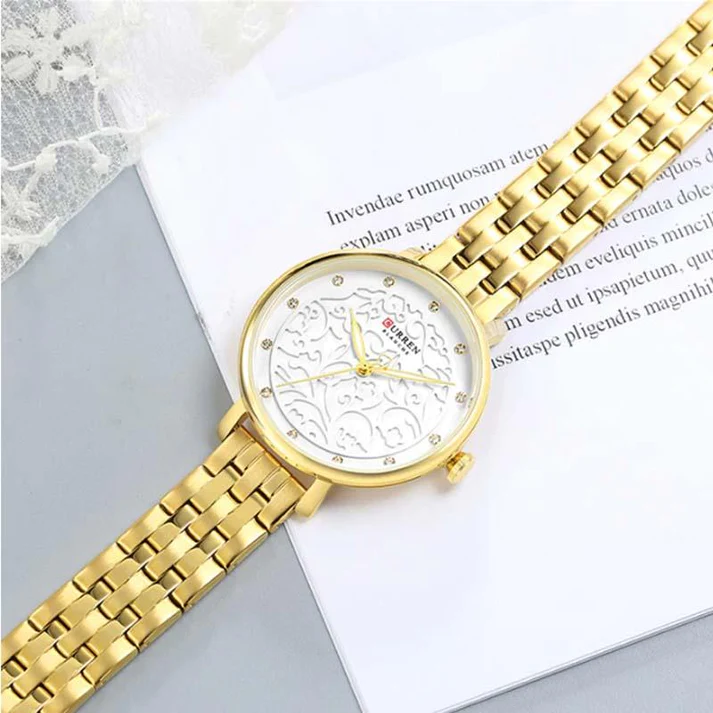 CURREN Original Brand Stainless Steel Band Wrist Watch For Women With Brand (Box & Bag)-9046 US Arabia