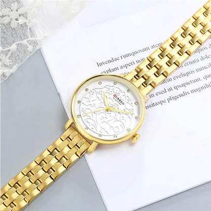 CURREN Original Brand Stainless Steel Band Wrist Watch For Women With Brand (Box & Bag)-9046 US Arabia