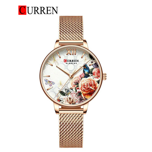 CURREN Original Brand Mesh Band Wrist Watch For Women With Brand (Box & Bag)-9060 US Arabia