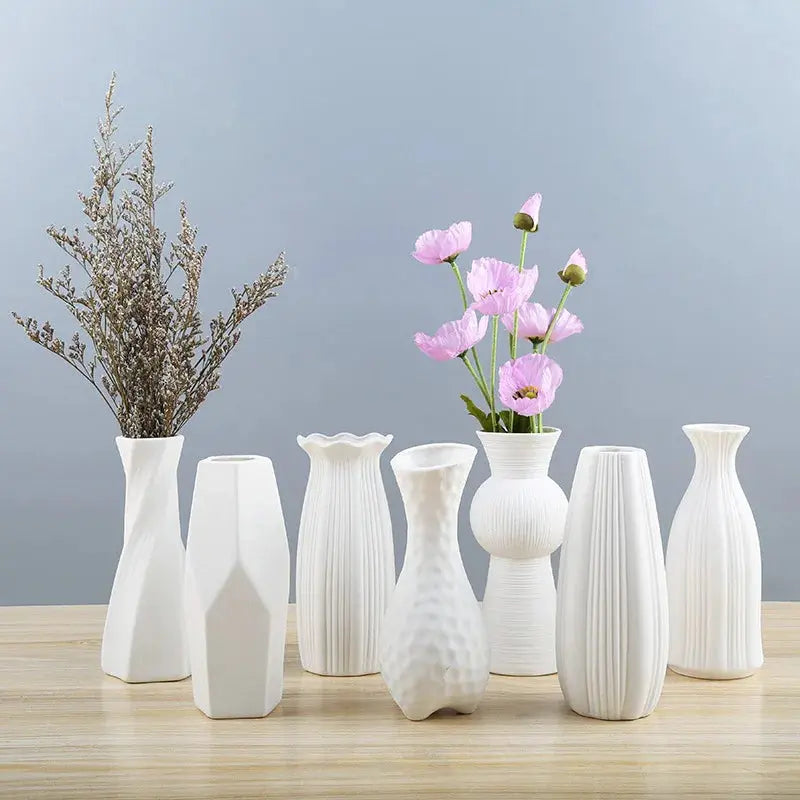 White Ceramic Flower Vase Home Living Room.