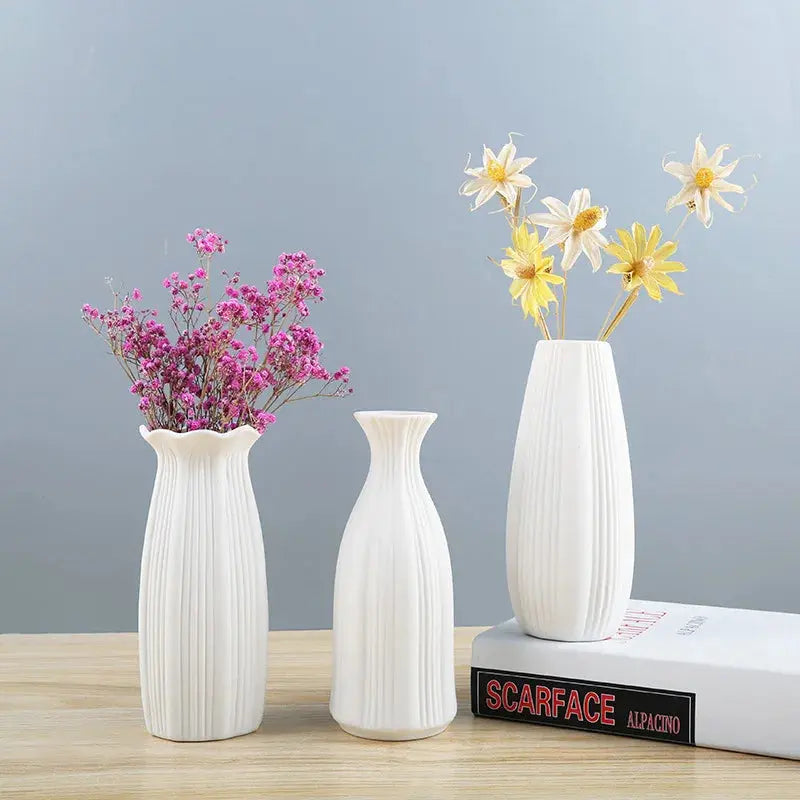 White Ceramic Flower Vase Home Living Room.