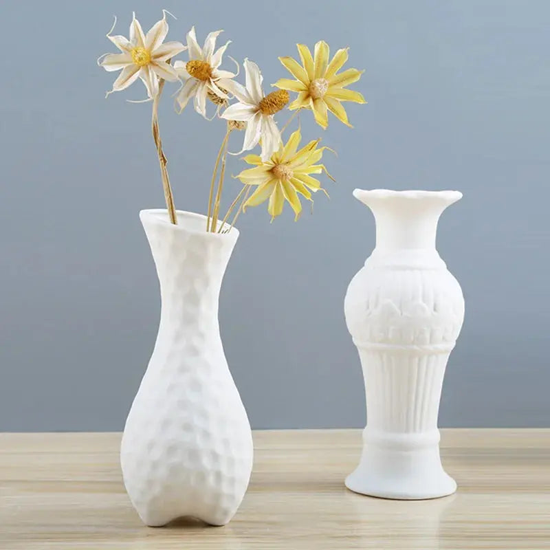 White Ceramic Flower Vase Home Living Room.