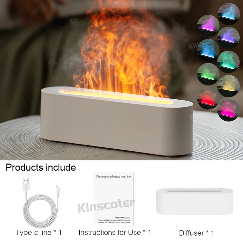 KINSCOTER Essential Oil Aroma Diffuser Flame Air Humidifier Ultrasonic Cool Mist Difusor with  RGB Realistic Fire Night Light DesiNest