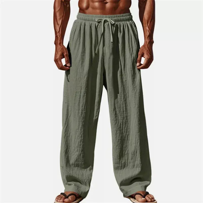 Men's Cotton-linen Solid Color Drawstring Elastic.