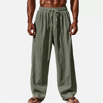 Men's Cotton-linen Solid Color Drawstring Elastic.