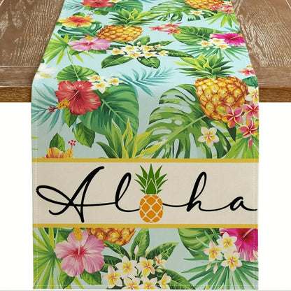 Tropical Pineapple Aloha Linen Table Runner Summer.