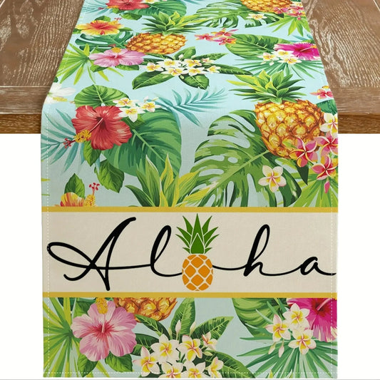 Tropical Pineapple Aloha Linen Table Runner Summer.