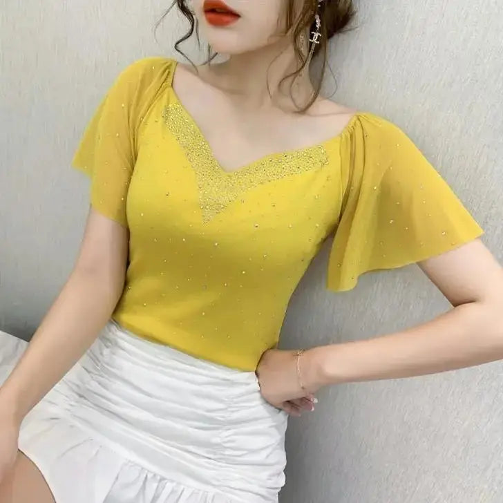 New Summer Hot Diamond Slim T-shirt for Women.