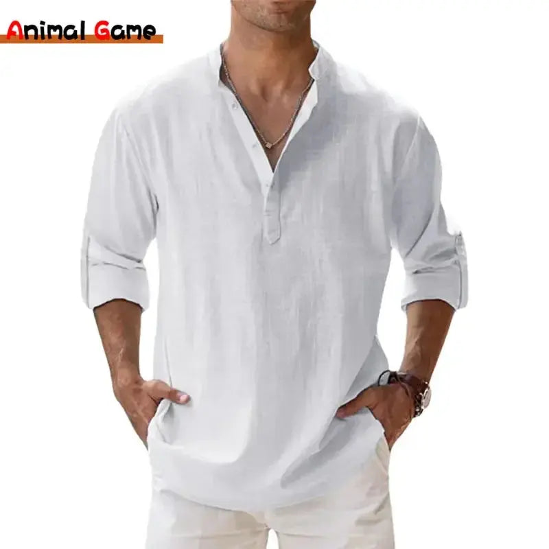 JIAYAN New Cotton Linen Shirts for Men Casual.