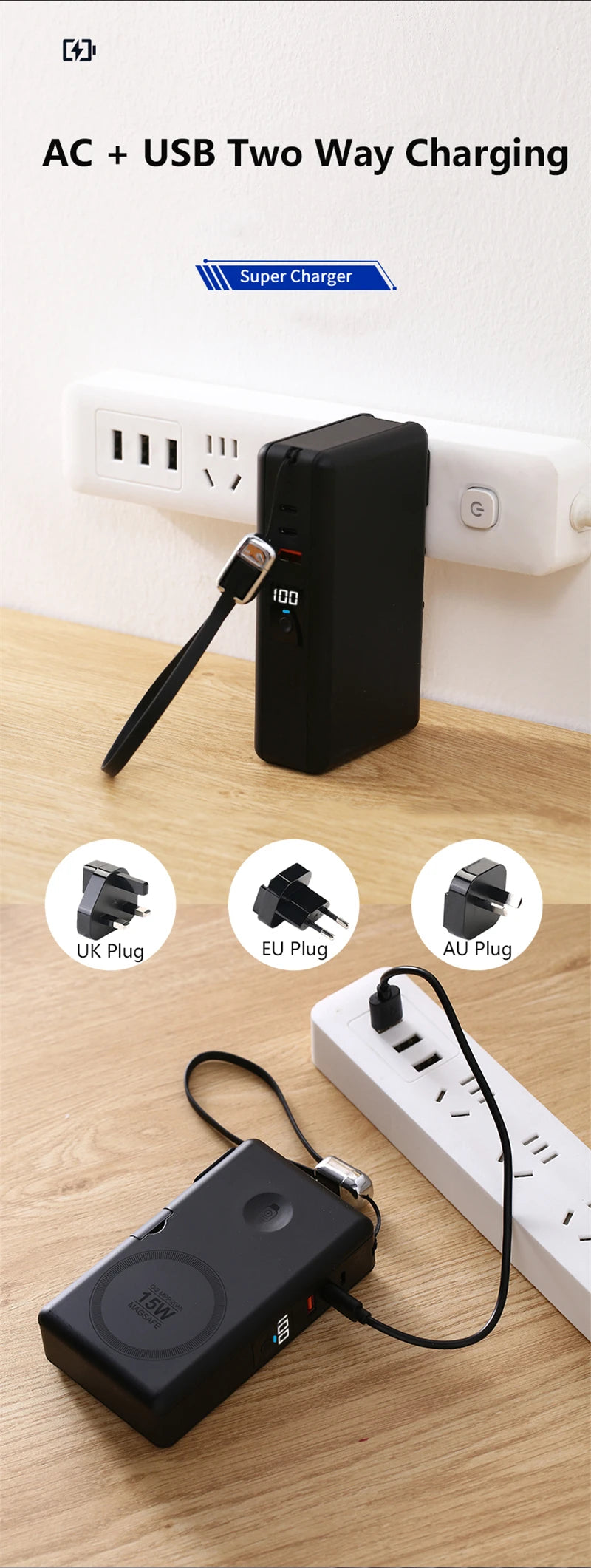 6in1 Power Bank 20000mAh 65W PD Fast Charger with Type-C Cable Portable Powerbank for Laptop Mobile Phone External Spare Battery DesiNest