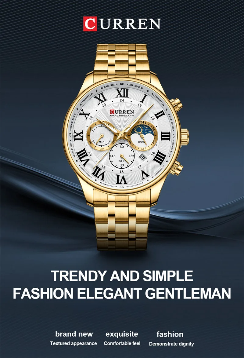 CURREN Original Brand Stainless Steel Band Wrist Watch For Men With Brand (Box & Bag)-8427 US Arabia