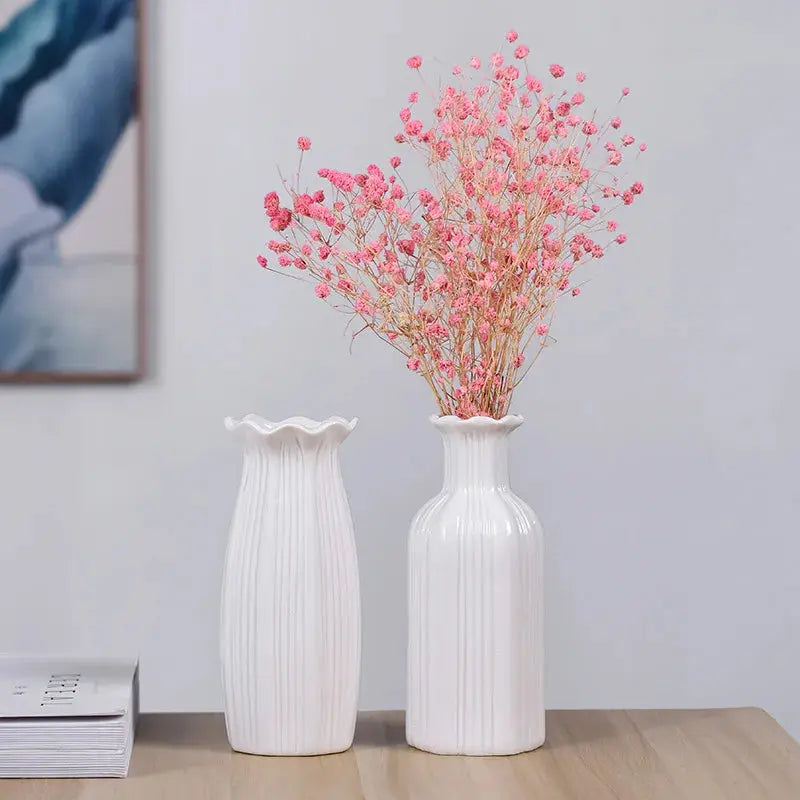 White Ceramic Flower Vase Home Living Room.