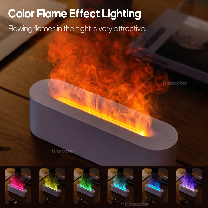 KINSCOTER Essential Oil Aroma Diffuser Flame Air Humidifier Ultrasonic Cool Mist Difusor with  RGB Realistic Fire Night Light DesiNest