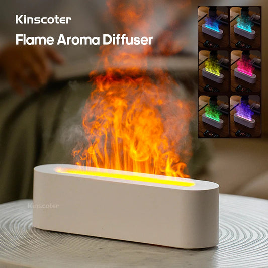 KINSCOTER Essential Oil Aroma Diffuser Flame Air Humidifier Ultrasonic Cool Mist Difusor with  RGB Realistic Fire Night Light DesiNest