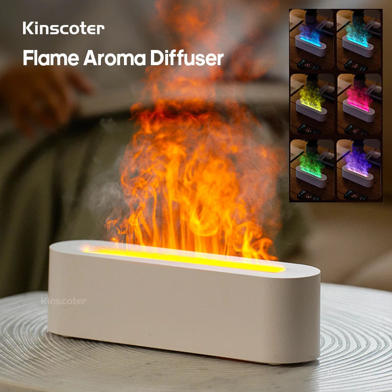 KINSCOTER Essential Oil Aroma Diffuser Flame Air Humidifier Ultrasonic Cool Mist Difusor with RGB Realistic Fire Night Light DesiNest