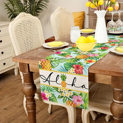 Tropical Pineapple Aloha Linen Table Runner Summer.