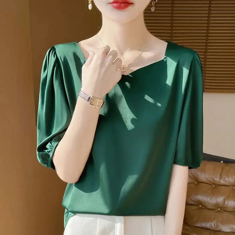 Temperament Summer Loose Top Diamond Collar New Loose.