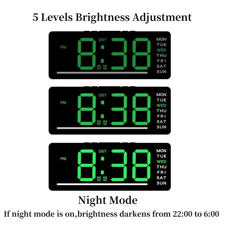 Digital Alarm Clock TEMP Date Week Dual Alarm 5 Levels Brightness Snooze Table Clock 12/24H Night Mode LED Clock DesiNest