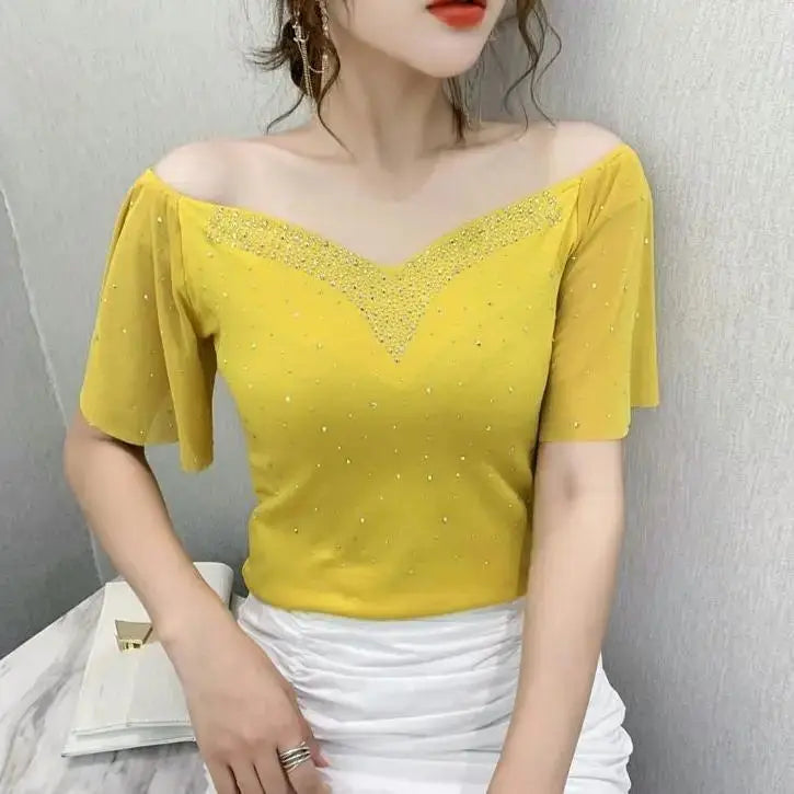 New Summer Hot Diamond Slim T-shirt for Women.