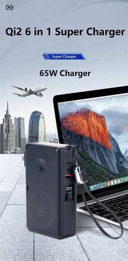 6in1 Power Bank 20000mAh 65W PD Fast Charger with Type-C Cable Portable Powerbank for Laptop Mobile Phone External Spare Battery DesiNest