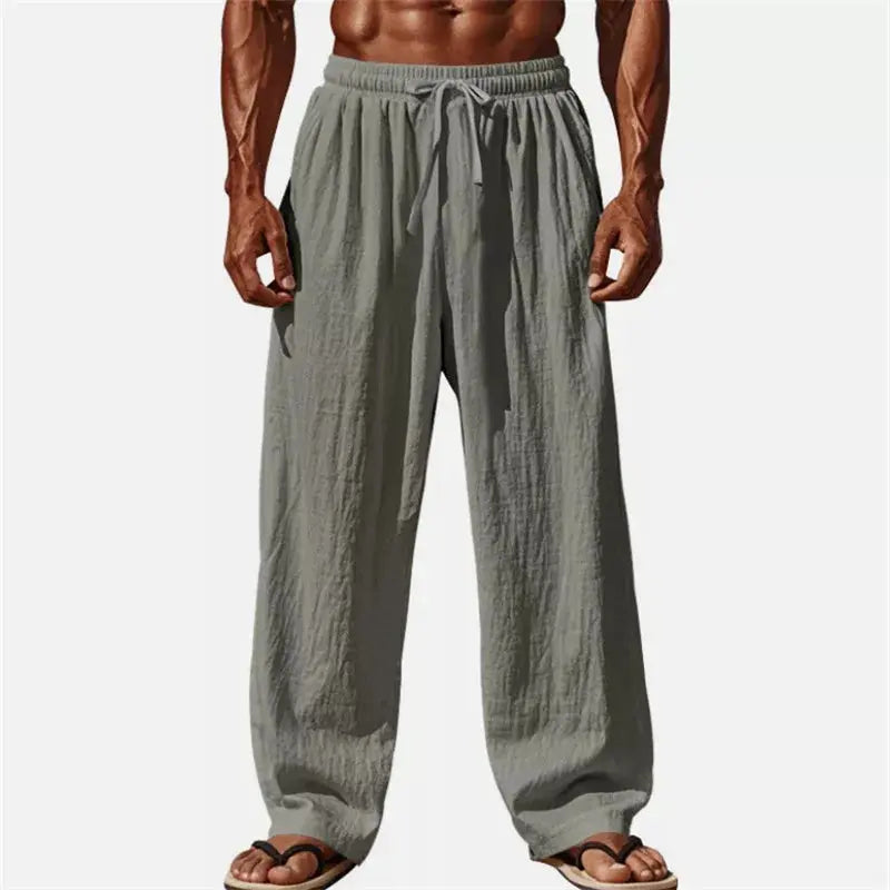 Men's Cotton-linen Solid Color Drawstring Elastic.