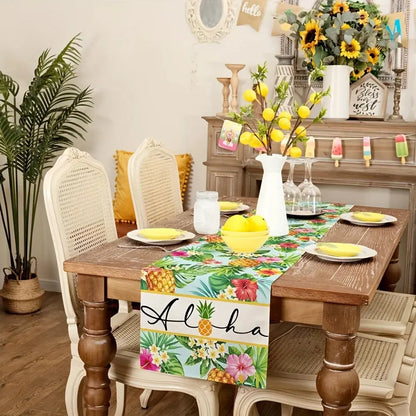 Tropical Pineapple Aloha Linen Table Runner Summer.