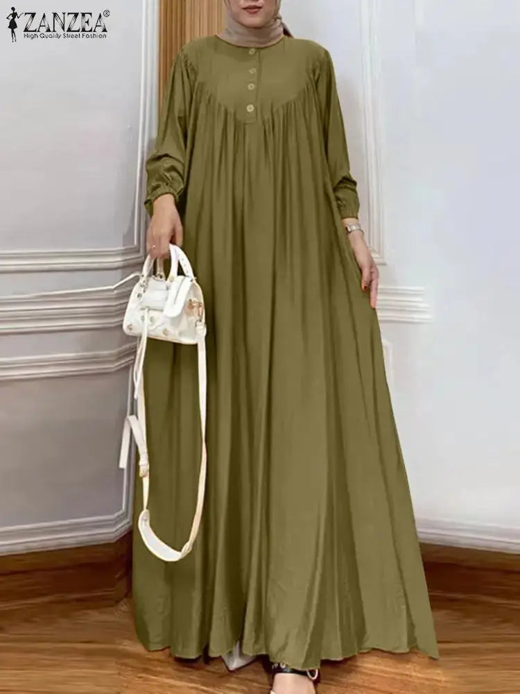 ZANZEA Solid Muslim Fashion Islamic Dress-women's Islamic clothing.