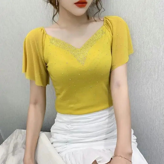 New Summer Hot Diamond Slim T-shirt for Women.