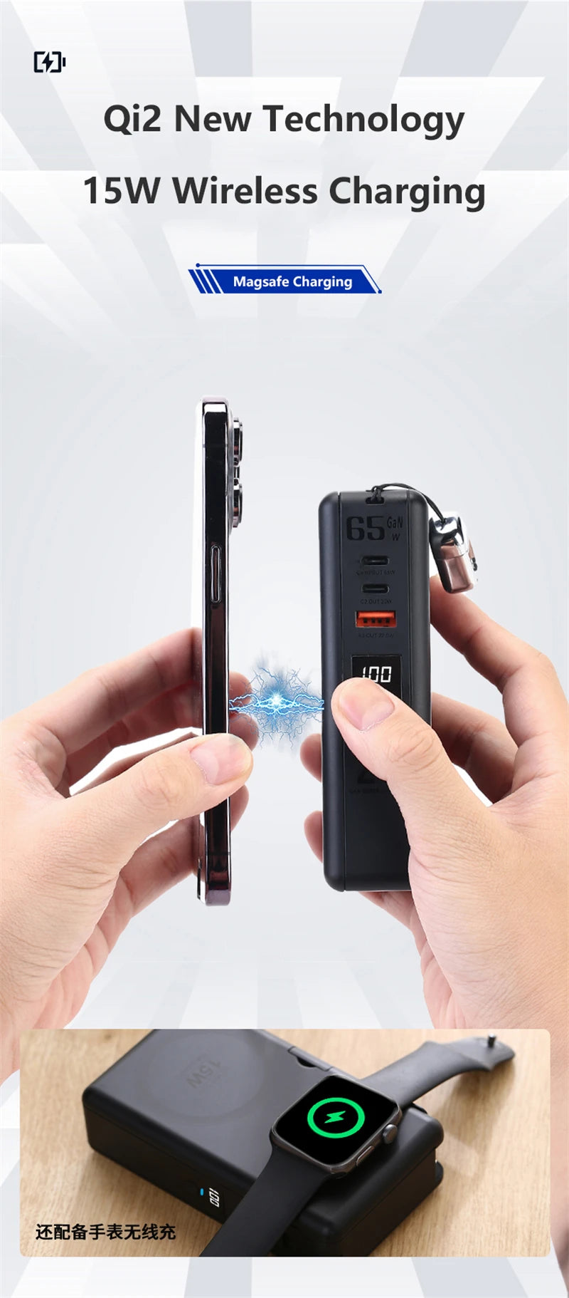 6in1 Power Bank 20000mAh 65W PD Fast Charger with Type-C Cable Portable Powerbank for Laptop Mobile Phone External Spare Battery DesiNest