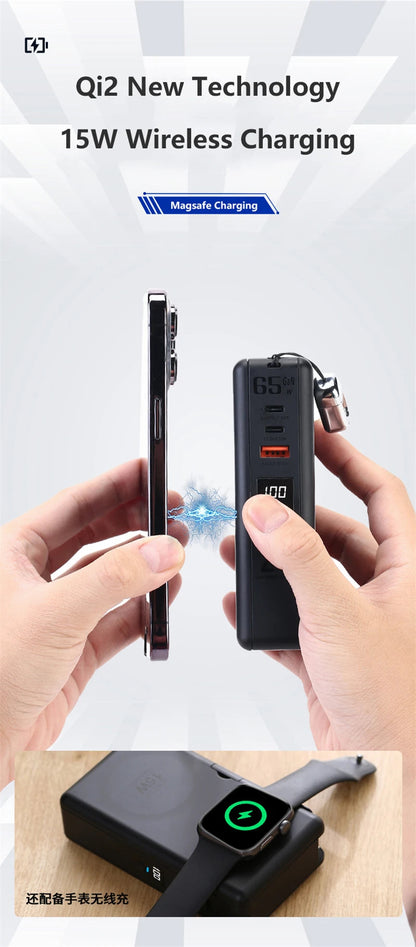 6in1 Power Bank 20000mAh 65W PD Fast Charger with Type-C Cable Portable Powerbank for Laptop Mobile Phone External Spare Battery DesiNest