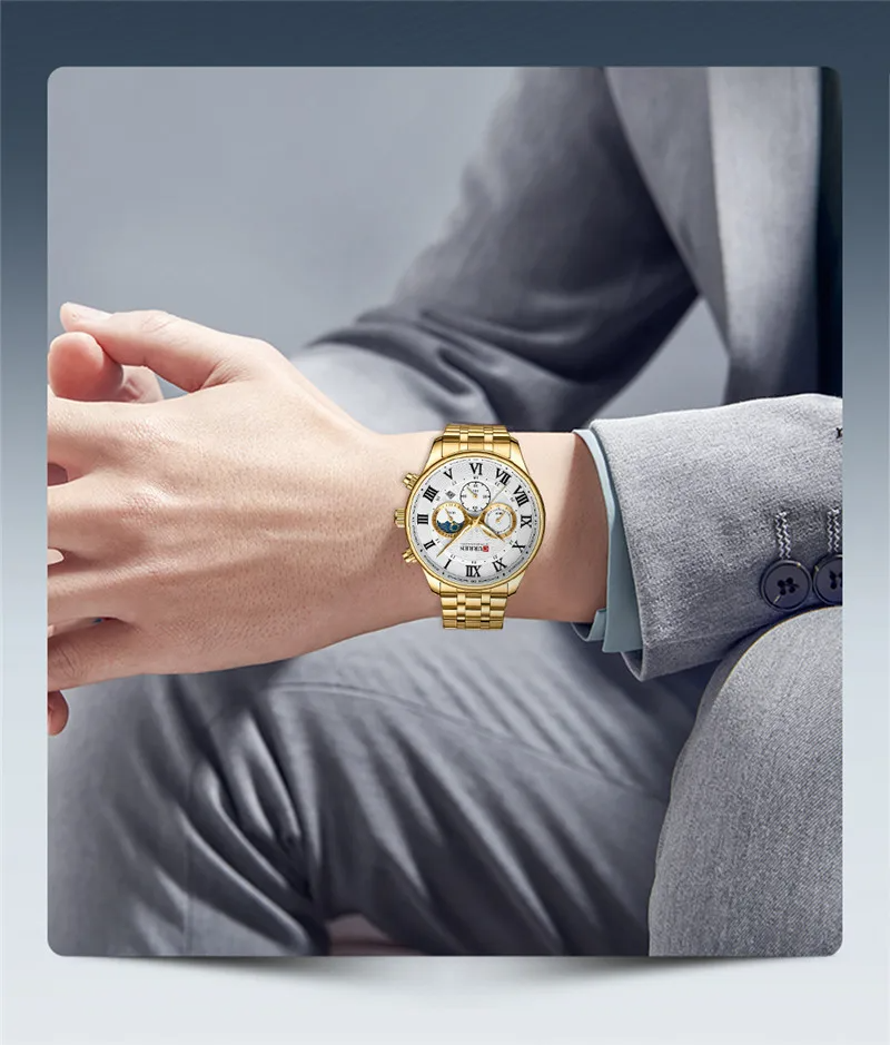 CURREN Original Brand Stainless Steel Band Wrist Watch For Men With Brand (Box & Bag)-8427 US Arabia