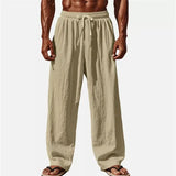 Men's Cotton-linen Solid Color Drawstring Elastic.
