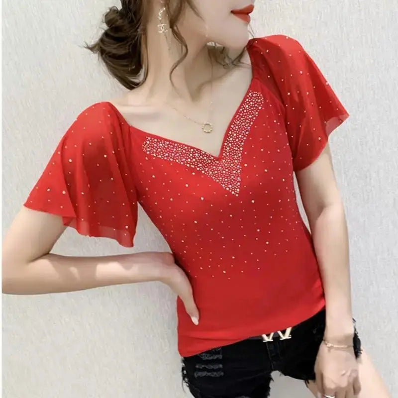 New Summer Hot Diamond Slim T-shirt for Women.
