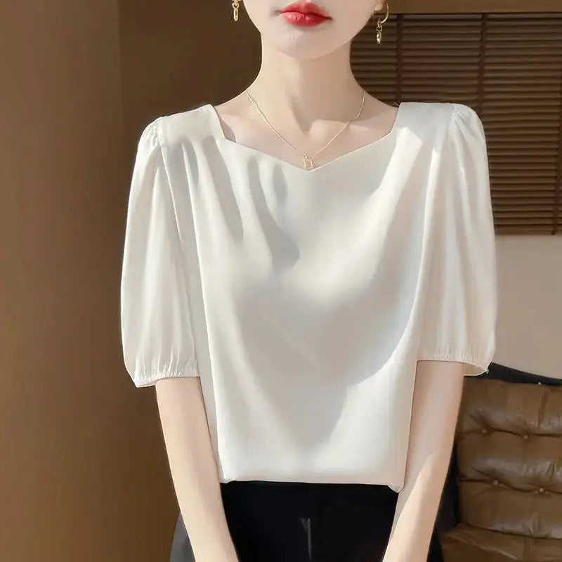 Temperament Summer Loose Top Diamond Collar New Loose.