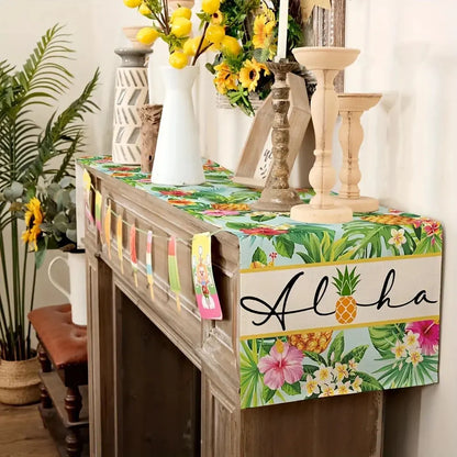 Tropical Pineapple Aloha Linen Table Runner Summer.