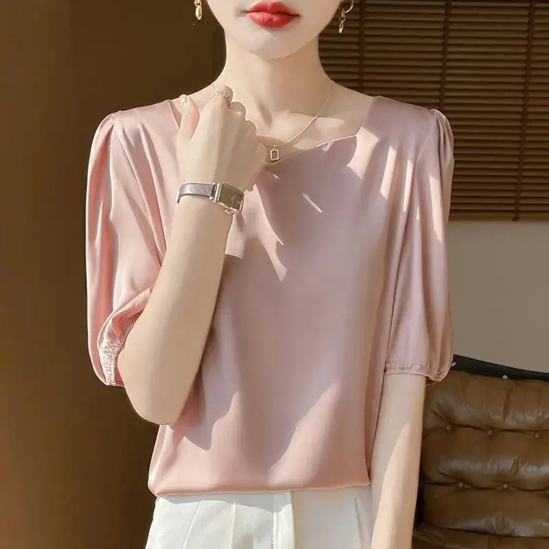 Temperament Summer Loose Top Diamond Collar New Loose.