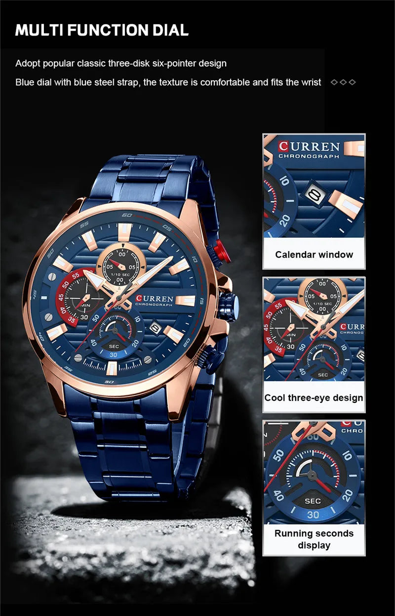 CURREN Stainless Steel Watch For Men With Box US Arabia