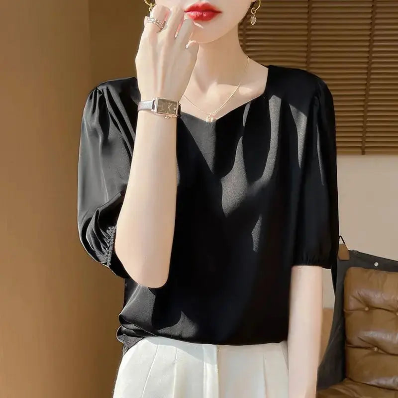 Temperament Summer Loose Top Diamond Collar New Loose.