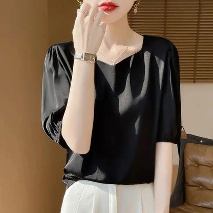 Temperament Summer Loose Top Diamond Collar New Loose.